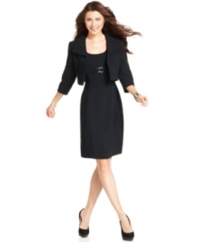 A chic combination of sheath dress and cropped jacket from Tahari by ASL will take you from desk to dinner in style.