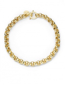 THE LOOKTextured circle links18k goldplated settingLogo charmHammered toggle closureTHE MEASUREMENTWidth, about ½Length, about 17ORIGINMade in Italy