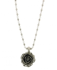 Reign in springtime style with 2028's beautiful bloom. A single flower pendant boasts an intricate design with jet enamel accents. Setting and bead chain crafted in silver tone mixed metal. Approximate length: 16 inches + 3-inch extender. Approximate drop: 1 inch.