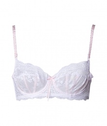 Stylish bra in fine pale rose synthetic fiber - outstandingly comfortable due to stretch content - model Dentelle by designer and top model Elle MacPherson - luxurious underwire bra in hip boudoir lace optic with floral pattern - non-lined 3/4 cups and slim adjustable straps - hook closure - fashionable balconnet shape, perfect for wide necklines - ideal, soft to the touch fit - creates a dream cleavage - stylish, sexy, seductive - pairs with almost all outfits