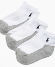 Another sporty selection from Ralph Lauren.  These quarter-length socks are ribbed for comfort and to stay in place and are a great athletic sock for him.