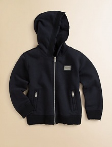 A long-sleeved, cotton hoodie with logo plaque, side zippered pockets and slightly frayed trim.Attached hoodLong sleevesFull-zip frontSide slash zippered pocketsCottonMachine washMade in Italy