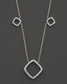 Diamonds encrust 14K white gold stations in elegant geometric shapes.