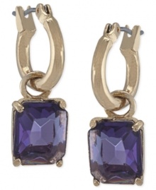 Well worth the weight. Carolee's hoop earrings, crafted from gold-tone mixed metal, bring a little something extra in the form of pretty purple epoxy stones for a vibrant touch. Approximate drop: 1-1/4 inches.