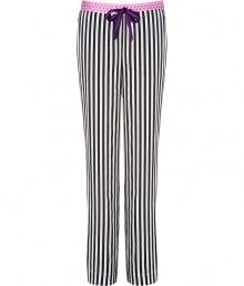 Ultra glamorous with their pattern mix and silky drape, Juicy Coutures striped pants are a seriously stylish take on sleepwear - Purple and black striped satin tie, pink dotted waistband, side slit pockets, dotted lining at ankle for contrast printed cuffs - Straight leg - Wear with a cami and shearling-lined slippers