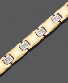 Blaze a new trail. This men's bracelet features round-cut diamonds (1/4 ct. t.w.) in ion-plated goldtone stainless steel. Approximate length: 8-1/2 inches.