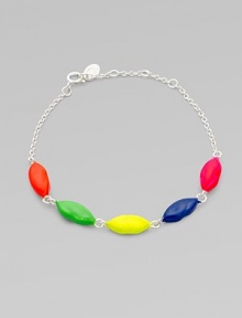 A thin sterling silver chain with bright whimsical enamel lip links. Sterling silver Length, about 7½ Spring ring clasp Made in Italy 