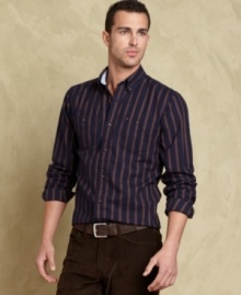 This striped shirt from Tommy Hilfiger is an easy way to clean up your casual look.