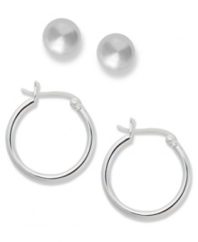 Perfect for the girl who can't make up her mind. Touch of Silver's polished earrings set includes classic hoop and stud earrings. Crafted in silver-plated brass with sterling silver backings. Approximate diameter (stud): 1/4 inch. Approximate diameter (hoop): 2/3 inch.