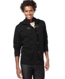 Borrowing a distinguished look from across the pond, this toggle sweater from X-Ray is a casual yet gentlemanly look.