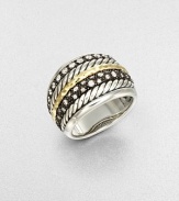 From the Midnight Melange Collection. This beautiful multi-band design features rows of dazzling diamonds in blackened sterling silver, radiant hammered 18k gold and cabled sterling silver. Sterling silverDiamonds, .21 tcwBlackened sterling silver18k goldWidth, about .39Imported