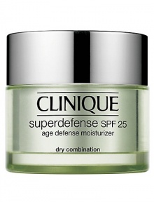 Superdefense SPF 25 Age Defense Moisturizer in Very Dry to Dry. Skin's most complete defense against the visible signs of aging in a daily moisturizer. Arms it to fight the visible effects of emotional stress. Helps neutralizes UVA and UVB. 1.7 oz. 