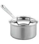 The great classic-this professional saucepan is the versatile answer to your busy space. High, straight sides and a smaller surface area create the perfect vessel for retaining heat and limiting evaporation, so you can make sauces, heat liquids and reheat like a master chef. Five alternating layers of aluminum and stainless steel promote even heating and eliminate hot spots. Lifetime warranty.