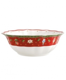 Play up the fun with this collection of Toy's Delight salad bowls from Villeroy & Boch. Fine porcelain in a playfully ruffled shape is trimmed with intricate patterns, classic toys and festive decorations to create magical holiday setting.