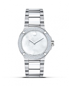 Women's Movado SE Extreme watch with layered case construction in stainless steel and signature dot-motif bezel with 124 diamonds.