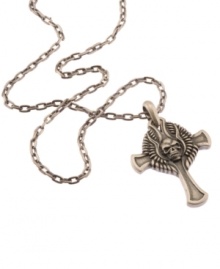 A cross with a little extra flair. This pendant by the Simmons Jewelry Co. features a stainless steel cross with a raised wing and skull design. Approximate length: 22 inches. Approximate drop: 2-1/4 inches.