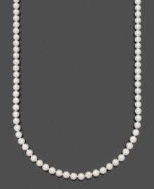 Elegance comes naturally with a perfect strand of pearls. Necklace by Belle de Mer features A+ Akoya cultured pearls (7-7-1/2 mm) set in 14k gold. Approximate length: 30 inches.