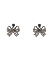 Lovely and ladylike. Betsey Johnson's delicate bow drop earrings will add feminine flair to virtually any outfit. Crafted in hematite tone mixed metal with sparkling crystal accents. Approximate drop: 1-1/10 inches.