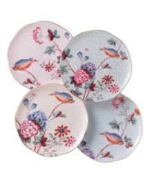 Create a scene worthy of warm scones and clotted cream with Cuckoo tea plates. Wedgwood bone china in four pastel hues is adorned with gold bands, fanciful birds and vintage blooms that embrace the splendid English tradition.