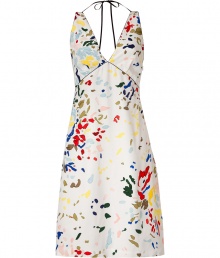 Chic white multicolor halter dress from Paul Smith- Channel springtime ease in this vibrant petal-printed dress - Halter-style with slim back straps, A-line silhouette, all-over abstract print - Wear with a cropped cardigan, stacked heel sandals, and a shopping tote