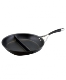 Conceived by celebrity chef Devin Alexander and expertly crafted by Circulon, this unique nonstick skillet features a brilliant split-pan design that lets you cook ingredients separately: make healthy scrambles and other delicious dishes with lots of veggies and little or no fat! Lifetime warranty.