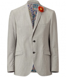 With a sophisticated pinstripe and a quirky-cool boutonniere, this Etro blazer is perfect for the modern dandy - Notched lapels, two-button closure, flap pockets, pinstriped, paisley lining, boutonniere - Style with slim trousers, a sleek button down, and dress shoes