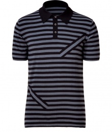 Infuse casual-cool into your off-duty look with this edgy striped polo from PS by Paul Smith -Small contrasting spread collar, front button half-placket, all-over stripe horizontal print with diagonal stripe front and back detail - Pair with slim trousers, a blazer, and oxfords