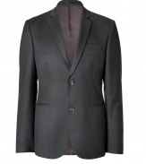 With its chic modern cut and cool raw-finished trim, Each Others grey wool blazer is a must-have staple for edgy urban wardrobes - Notched lapel, long sleeves, buttoned cuffs, double buttoned front, slit pockets, back vent - Contemporary slim fit - Team with jeans and moto boots, or try with velvet trousers and crisply tailored button-downs