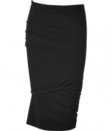 Luxurious skirt fine black stretch viscose - Crazy elegant with decorative infinity draping - An ultra glamorous version of the classic pencil skirt - Cut close to the body, the hem ends at the knee - Super chic, super sexy, a dream of a skirt for fashionistas who know what they want - A mega hit for business and important parties and events - Wear in the office with an elegant blouse and pumps, for evening with a sexy top and gladiator sandals