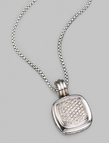 From the Albion Collection. A squared, cushion-shaped pendant of sterling silver and 18kt white gold dazzles with the shimmer of pavé diamonds. Diamonds, 0.806 tcw Sterling silver About ½ square Imported Please note: Necklace sold separately.