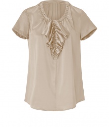 A stylish go-to for work or play, this ruffle-detailed silk top from Steffen Schraut injects easy elegance to any look - Gathered round neck, short sleeves, ruffle front bodice, gathered back yoke, slightly curved hem, relaxed silhouette - Style with slim trousers, a pencil skirt, or skinny jeans