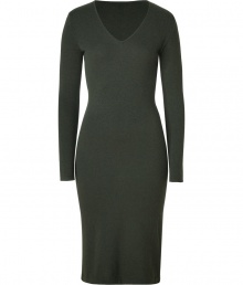 Rendered in supple cashmere, this ultra-luxe sweater dress from Ralph Lauren dazzles from day to night - V-neck, long sleeves, flared back hem detail - Form-fitting - Wear with a slim trench and high heel booties