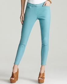 These slim Rebecca Minkoff pants work spring's color trend with fashion authority, cut in an ankle silhouette with gold zippers at the hem for modern glamour.