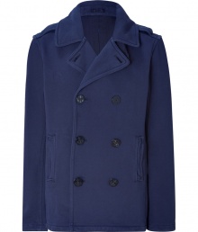 Brave the transitional months in this luxe classic pea coat from Polo Ralph Lauren - Spread collar, double-breasted, front button placket, epaulets, two flap pockets, back vent - Pair with jeans, a long sleeve henley, and motorcycle boots