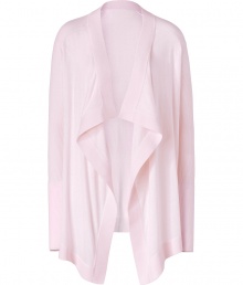 Super soft in a sweet shade of blush, Steffen Schrauts ribbed sleeve open cardigan is an effortless cool choice for causal looks - Flat knit trim, ribbed long sleeves, open draped front with - Fitted - Wear with a tissue tee, skinnies and flats