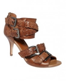 Urban-chic sandals with a boho vibe! Strappy buckles provide style in a cinch on the Rubyann sandals by Boutique 9.