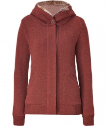 Cozy rabbit fur lines the hood of this ultra soft hoodie from Woolrich, making it the perfectly luxe finish to casual cool looks - Hood with rabbit fur lining, buttoned front, long sleeves, ribbed trim, slit pockets - Fitted - Team with casual knits, favorite skinnies and boots