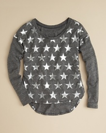 This slouchy slub tunic features a cool constellation of stars, some faded, some with metallic accents.