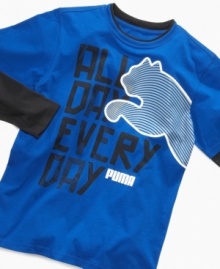 Your little guy will love the layered look and sporty style of this Puma slider tee.