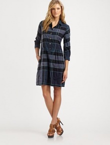 A window pane check print lends easy charm to this classically flattering silhouette.Collar neckButton detail on three-quarter sleevesButton frontSlash pocketsBack yokeAbout 25 from natural waist97% cotton/2% polyamide/1% elastaneDry cleanImported Model shown is 5'11 (180cm) wearing US size 4. 