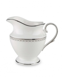 Combining elements both modern and vintage, the understated Pearl Platinum collection is designed to mimic a strand of lustrous pearls. With imitation pearl accents and platinum rims on fine bone china. Qualifies for Rebate