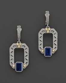 Judith Ripka Sterling Silver and 18K Gold Large Cushion Estate Earrings with Blue Corundum and White Sapphires