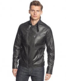 Trade in your old ride for this slim fit moto-inspired jacket from Calvin Klein and sit in the style driver's seat.