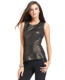 Alfani's top is just in time for the season's celebrations--wear this metallic peplum look to your next soiree!