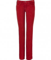 Inject rock n roll-inspired style into your day or night look with these bold cords from See by Chloe - Classic five-pocket styling, slim fit, straight leg, vibrant red hue - Style with a patterned silk blouse, a boyfriend blazer, and statement heels