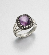 From the Moonlight Ice Collection. A faceted amethyst stone is embellished by dazzling diamonds set in blackened sterling silver on a cabled sterling silver shank. AmethystDiamonds, .21 tcwBlackened sterling silverSterling silverWidth, about .39Imported