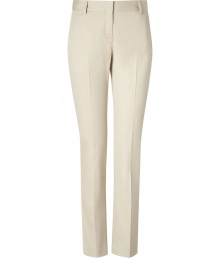 Bring classic style to your work-ready look with these slim pants from Theory - Flat front, belt loops, off-seam pocket, back welt pockets, slim fit, straight leg - Wear with a fitted button down, a blazer, and pumps