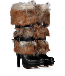 Inject an edge of glamour into your outfit with UGG Australias dramatic shearling and leather Foxley boots - Round toe, inside zip, tipped shearling shaft with wrapped-effect belted strap, covered leather platform and heel, sheepskin insole - Hits below the knee - Wear with everything from oversized pullovers and leggings to opaque tights and flirty knit dresses