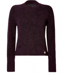 Inject a note of rich color into your cool weather staples with See by Chlo?s deep aubergine and black marled knit pullover - High round neckline, long sleeves, logo charm at hip - Cropped, slim fit - Wear with high-waisted separates and oversaturated accessories