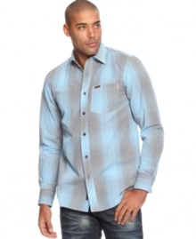 Bag some plaid with this bold plaid shirt from Rocawear.